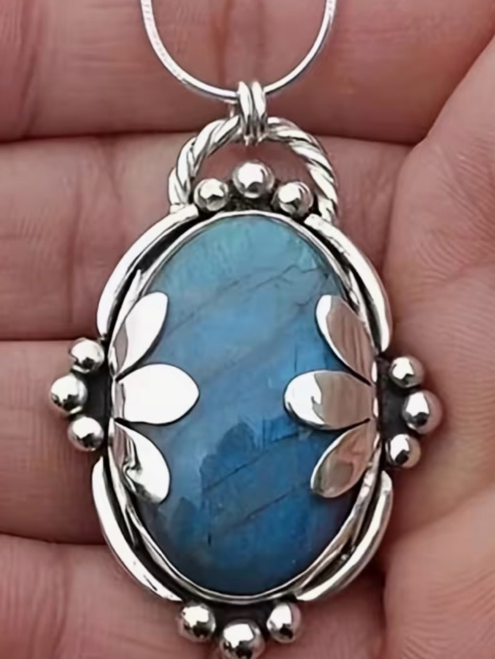 Bohemian Blue Oval Natural Stone Pendant Necklace NWT - Picture 4 of 5